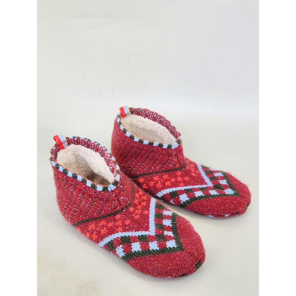 Bombas Gripper Slipper Socks Unisex Small Red Fair Isle Sherpa Lined Gorpcore - Picture 2 of 6